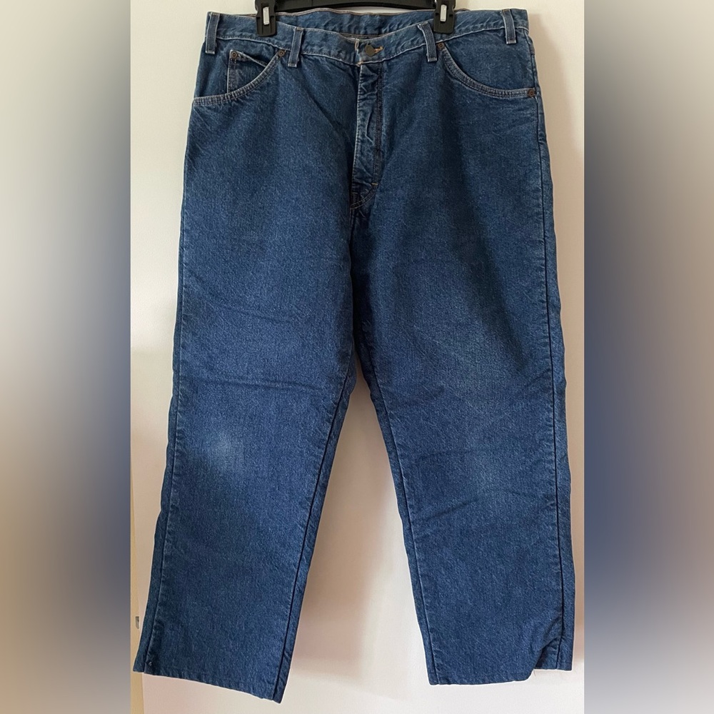 Dickie’s Men’s 38 x 27 (length altered) Blue Denim Flannel Lined Jeans